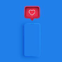 Matte smartphone template with a speech bubble and a neon heart inside, vector illustration