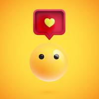 Funny 3D emoticon with 3D speech bubble and a heart, vector illustration