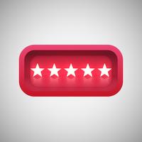 Glowing red star rating in a realistic shiny box, vector illustration