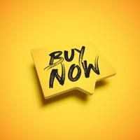 High-detailed yellow speech bubble with 'BUY NOW' title, vector illustration