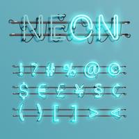 Realistic neon font with wires and console, vector illustration