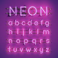 Realistic neon font with wires and console, vector illustration