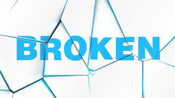 Word of 'BROKEN' on a broken white surface, vector illustration