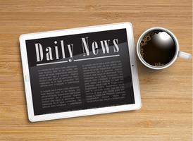 Realistic newspaper with a tablet and a cup of coffee, vector