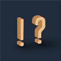 3D wood font character, vector