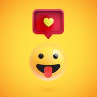 Emoticon divertido en 3D con bocadillo de diálogo en 3D y un corazón, ilustración vectorial vector