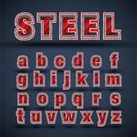 3D red steel font set, vector