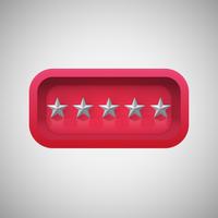 Glowing red star rating in a realistic shiny box, vector illustration