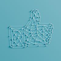 Realistic illustration of a 'like' made by pins and strings, vector