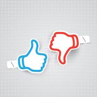 Realistic paper-made thumbs up and down, vector illustration