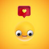 High detailed smiley with 3D heart sign, vector illustration