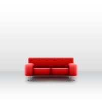 A realistic red couch in a white room, vector