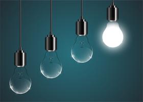 Creative lightbulb illustration on a blue background, vector