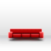 Un sofá rojo realista en una habitación blanca, vector