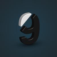 3D black and white character from a font set, vector illustration