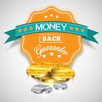 'Money back guarantee' sticker with realistic coins, vector