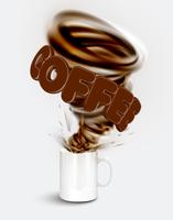 A cup of a realistic hot coffee with a huge whirl, vector