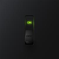 Realistic black switch with backlight ON, vector