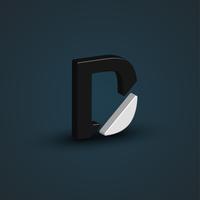 3D black and white character from a font set, vector illustration