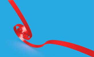 Red swirly ribbon on blue background, vector