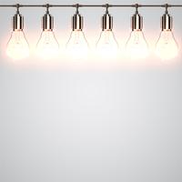 Realistic lightbulbs hanging and working, vector
