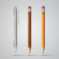 Pluma y lápices realistas coloridos, vector