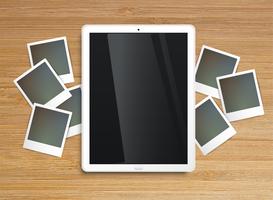 Realistic tablet with picture frames, vector