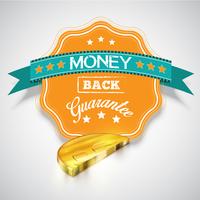 'Money back guarantee' sticker with realistic coins, vector