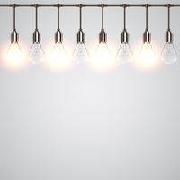 Realistic lightbulbs hanging and working, vector
