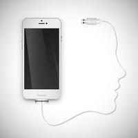 Realistic smartphone with wire, vector illustration