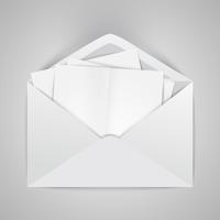 Realistic opened envelope with papers, vector illustration