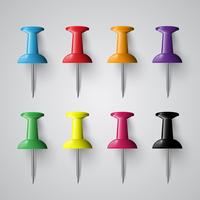 Colorful pins on grey background, vector
