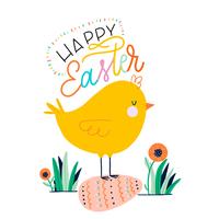 Cute Little Chicken Over Easter Egg And Lettering vector