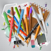 Office or school stuffs and items on white background, vector
