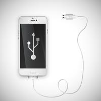 Realistic smartphone with wire, vector illustration