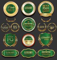 Insignias y etiquetas de oro premium de lujo vector