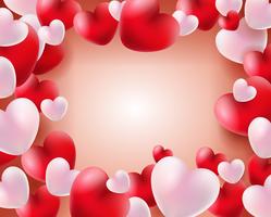 Fondo del día de San Valentín con globos rojos y blancos concepto de corazones 3d vector