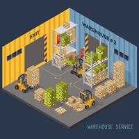 Warehouse racking and forklift and load. vector