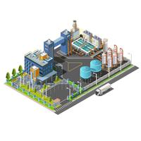 Isometric Industrial area, plant, hydroelectric, water purifying system construction