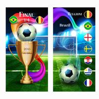 Banners Balón de fútbol con copa de oro y bandera de países. vector