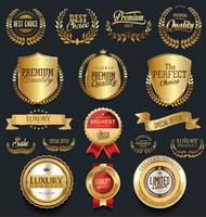 Insignias y etiquetas de oro premium de lujo vector