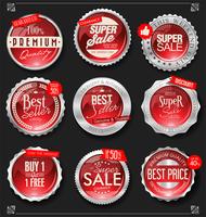 Retro silver and red badge vector illustration collection