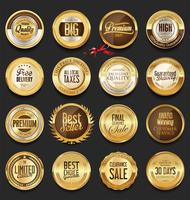 Insignias y etiquetas de oro premium de lujo vector