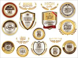 Insignias y etiquetas de oro premium de lujo vector