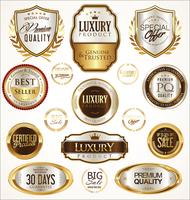 Insignias y etiquetas de oro premium de lujo vector