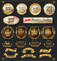 Retro golden ribbons labels and shields vector collection 