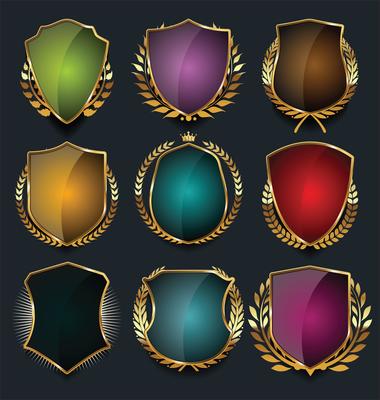Gold and black shield with gold laurels
