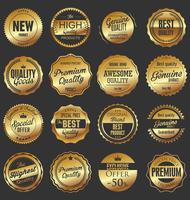 Insignias y etiquetas de oro premium de lujo vector