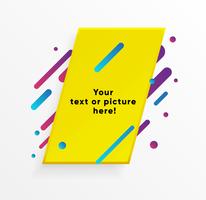 Forma abstracta amarilla del cuadro de texto con las líneas y los círculos de neón de moda. Vector de fondo