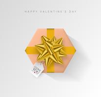 Valentines day vector background. Colorful wrapped gift box with ribbon. Festive vector illustration.